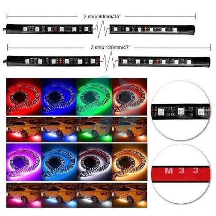 Підсвічування для дна і салону автомобіля rgb + режим світломузики 2 стрічки по 60 см 2 за 90 см