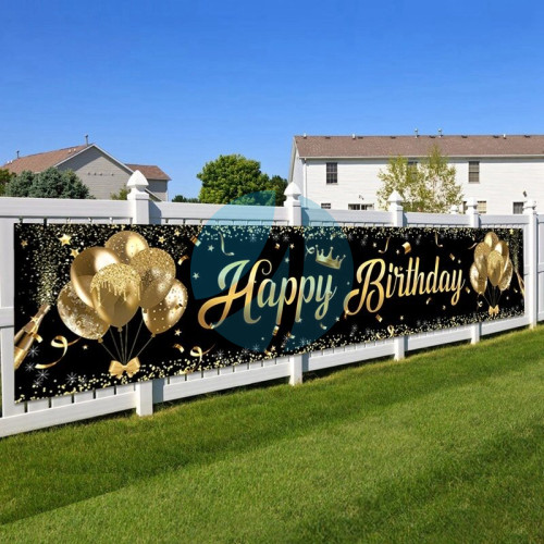 Банер "Happy Birthday" 20030 см – Чорно-золотий святковий декор для дня народження