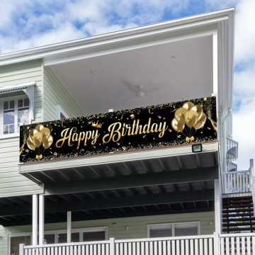 Банер "Happy Birthday" 20030 см – Чорно-золотий святковий декор для дня народження