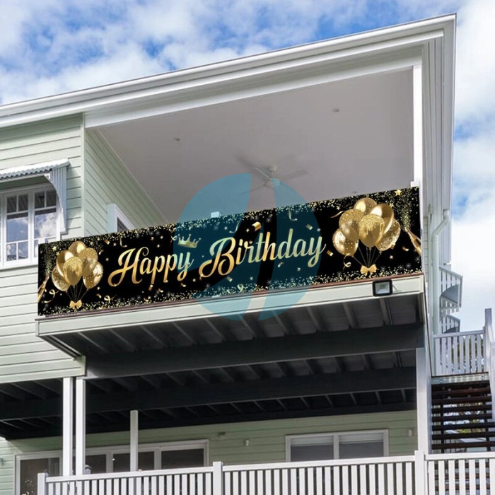 Банер "Happy Birthday" 20030 см – Чорно-золотий святковий декор для дня народження Банер "Happy Birthday" 20030 см – Чорно-золотий святковий декор для дня народження